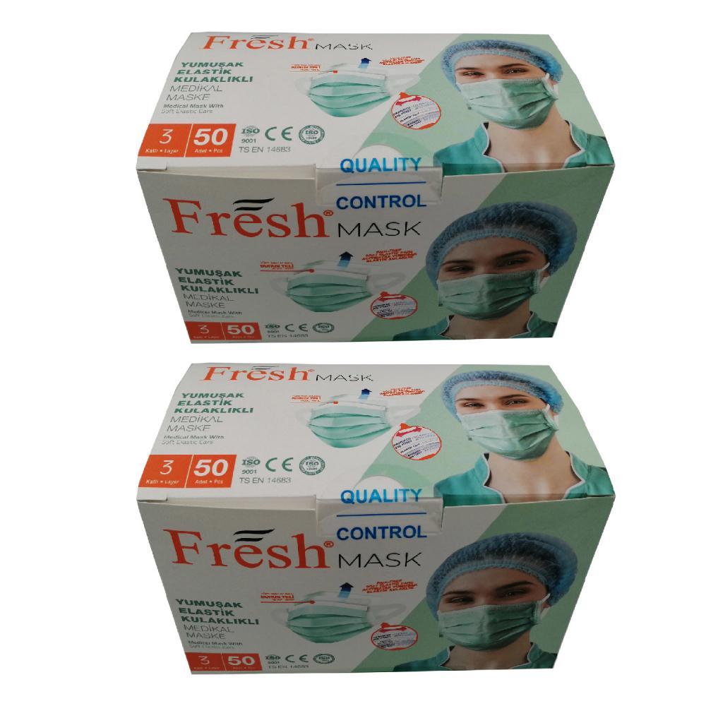 Fresh Mask 3 Katlı Filtre Yumuşak Elastik Kulaklıklı Medikal 50 Adet