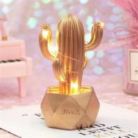 Petinka Led Işıklı Sevimli Kaktüs Dekoratif Masa Lambası Mini Biblo Gece Lambası-GOLD